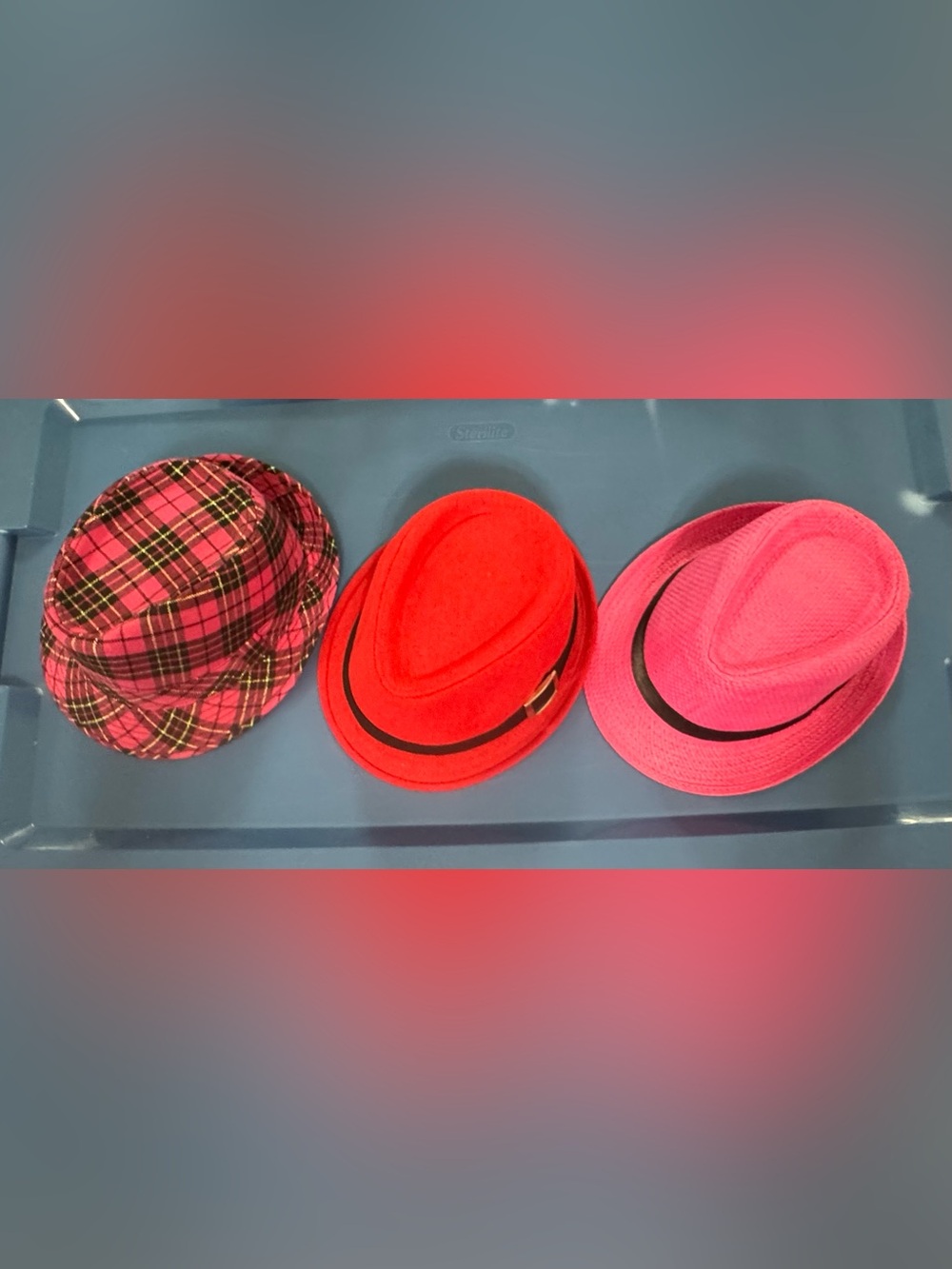 Three-Color Trilby/Fedora Hat Set - Pink, Red, Plaid